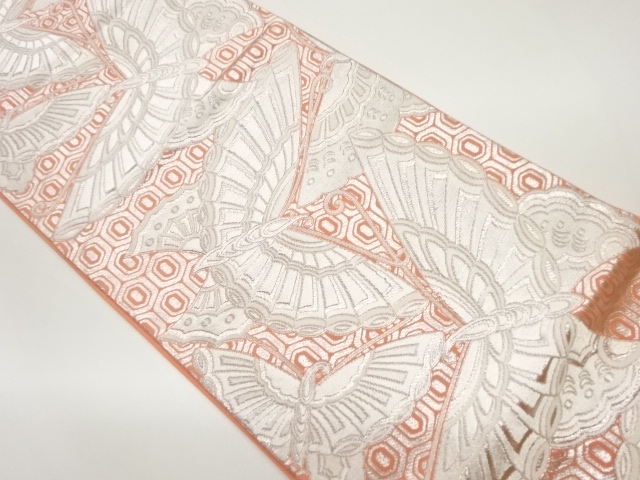 蝶に亀甲模様織出し袋帯